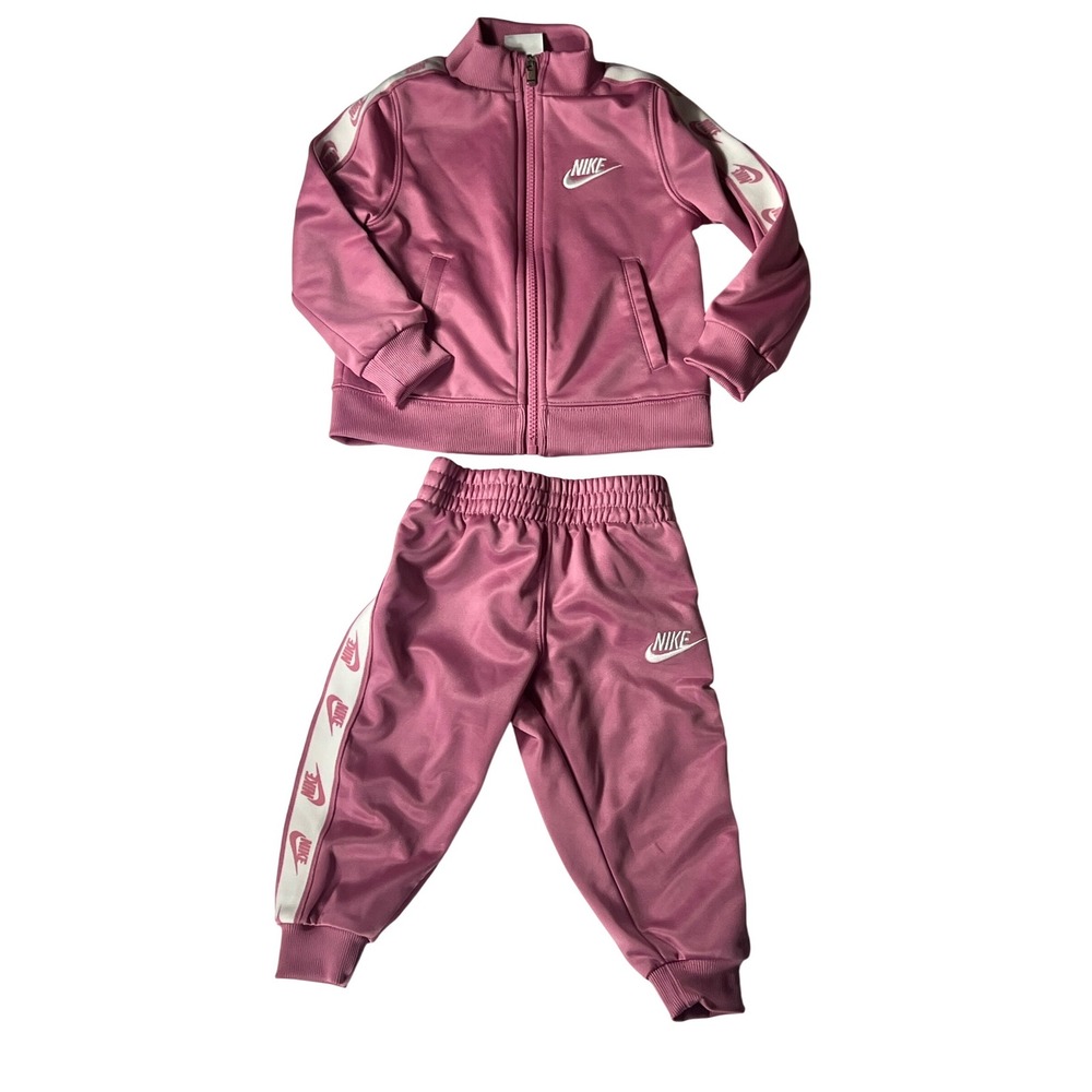 Nike Girls Toddler Pink Logo Taping Tracksuit Jacket and Pants 2 Piece Set 2T